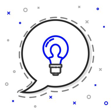 Beyaz arkaplanda izole edilmiş fikir simgesi konseptine sahip çizgi lambası. Enerji ve fikir sembolü. İlham konsepti. Renkli taslak konsepti. Vektör İllüstrasyonu.