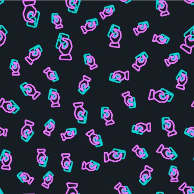 Çizgi El, iskambil kâğıdı simgesini tutuyor. Siyah arkaplanda kusursuz desen var. Kumarhane oyun tasarımı. Vektör İllüstrasyonu.