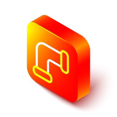 Isometric line Industry metalik boru ikonu beyaz arka planda izole edildi. Tesisat boru hattının farklı şekillerde parçaları. Turuncu kare düğme. Vektör İllüstrasyonu.