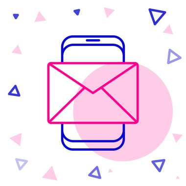 Cep telefonu ve zarf, yeni mesaj, beyaz arkaplanda izole edilmiş posta simgesi. E-posta bültenleri, başlıklar, blog yazıları için kullanım. Renkli taslak konsepti. Vektör İllüstrasyonu.