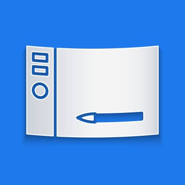 Kağıt kesiği tablet simgesi mavi arkaplanda izole edildi. Kağıt sanatı tarzı. Vektör İllüstrasyonu.