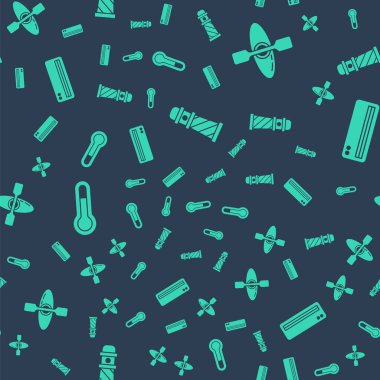 Deniz feneri, kano, meteoroloji termometresi ve klimayı pürüzsüz desene ayarlayın. Vektör.