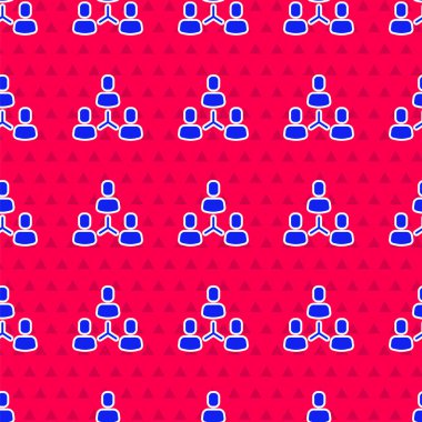 Mavi Proje ekip taban simgesi kırmızı zeminde izole edilmiş. İş analizi ve planlama, danışmanlık, takım çalışması, proje yönetimi. Vektör.