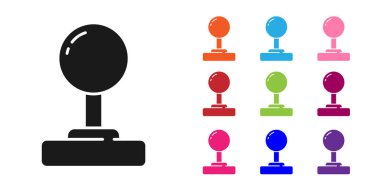 Beyaz arkaplanda izole edilmiş atari makinesi simgesi için siyah Joystick. Joystick oyun alanı. Simgeleri renklendirin. Vektör.