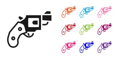 Siyah küçük tabanca tabancası simgesi beyaz arkaplanda izole edildi. Nefsi müdafaa için cep tabancası. Bayanlar tabancası. Casus silahı. Simgeleri renklendirin. Vektör.