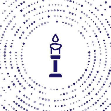 Beyaz arkaplanda mavi yanan mum simgesi izole edildi. Silindirik aromatik mum çubuğu ve yanan ateş. Mutlu Cadılar Bayramı Partisi. Soyut çember rastgele noktalar. Vektör.