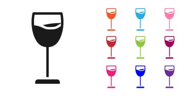 Beyaz arka planda izole edilmiş siyah şarap cam ikonu. Şarap kadehi işareti. Simgeleri renklendirin. Vektör.