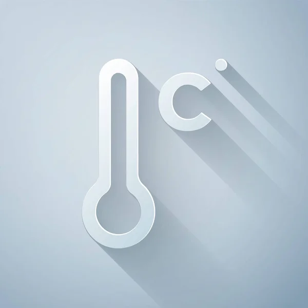 Papiergeschnittenes Meteorologie Thermometer Messsymbol Isoliert Auf Grauem Hintergrund Thermometer Die — Stockvektor