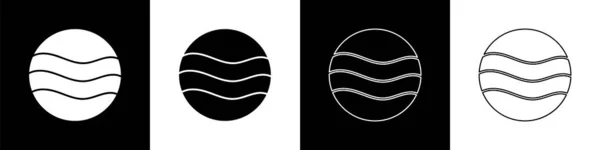 Set Planet Icono Aislado Sobre Fondo Blanco Negro Vector — Vector de stock