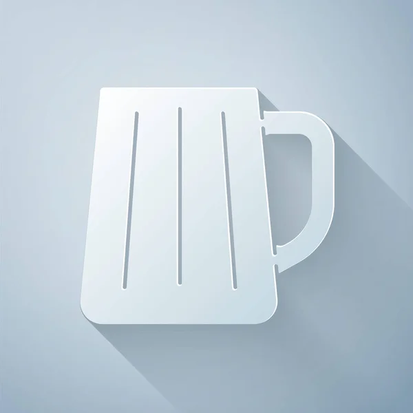 Papel Cortado Ícone Caneca Cerveja Madeira Isolado Fundo Cinza Estilo — Vetor de Stock