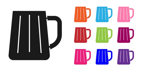 Icône Tasse Bière Bois Noir Isolé Sur Fond Blanc Définir — Image vectorielle