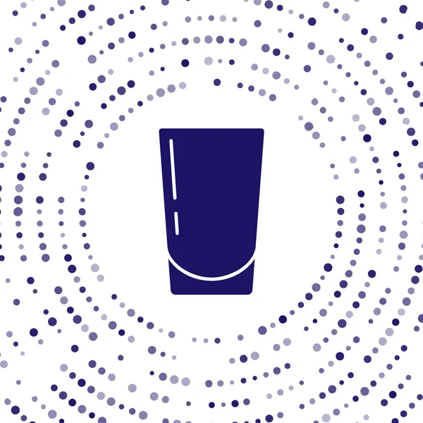 Beyaz zemin üzerinde su ikonu olan mavi cam. Soda bardağı. Soyut çember rastgele noktalar. Vektör.