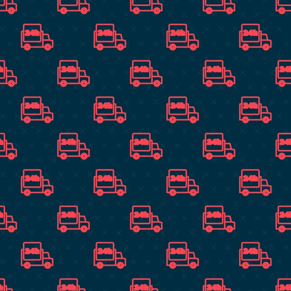 Kırmızı çizgi, siyah arka planda izole edilmiş, araba ikonu ile günün her saati hızlı bir şekilde teslim ediliyor. Vektör.