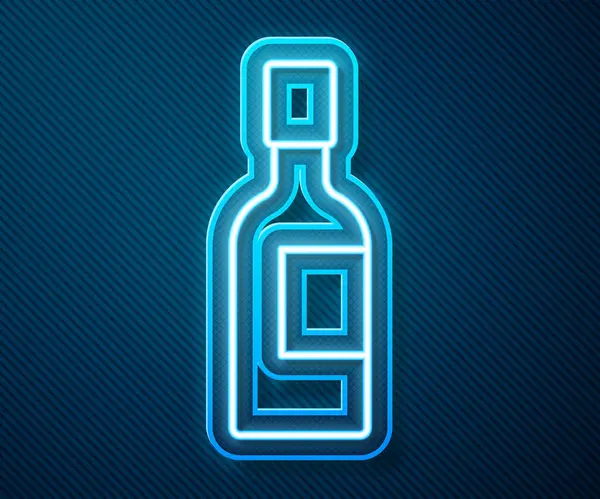 Gloeiende Neon Lijn Champagne Fles Pictogram Geïsoleerd Blauwe Achtergrond Vector — Stockvector