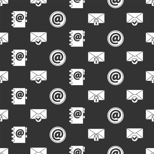 Állítsa Mail Üzenet Zár Jelszó Boríték Check Mark Címjegyzék Mail — Stock Vector