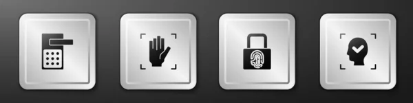Установите Цифровой Дверной Замок Распознавание Отпечатков Пальцев Печать Значком Значок — стоковый вектор
