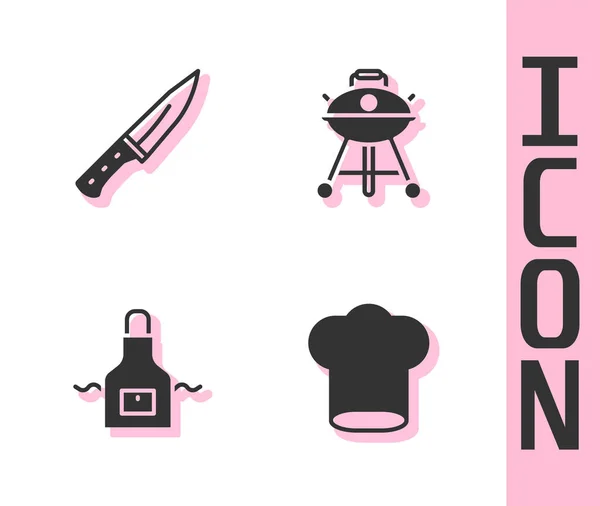Set Kochmütze Fleischhacker Küchenschürze Und Barbecue Grill Symbol Vektor — Stockvektor