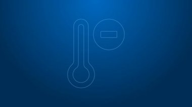 Beyaz çizgi Meteoroloji termometresi mavi arkaplanda izole edilmiş ikonu ölçüyor. Termometre termometresi sıcak ya da soğuk hava gösteriyor. 4K Video hareketli grafik canlandırması