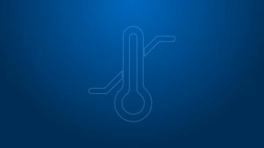 Beyaz çizgi Meteoroloji termometresi mavi arkaplanda izole edilmiş ikonu ölçüyor. Termometre termometresi sıcak ya da soğuk hava gösteriyor. 4K Video hareketli grafik canlandırması