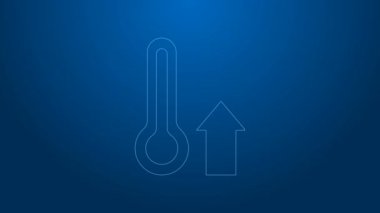 Beyaz çizgi Meteoroloji termometresi mavi arkaplanda izole edilmiş ikonu ölçüyor. Termometre termometresi sıcak ya da soğuk hava gösteriyor. 4K Video hareketli grafik canlandırması