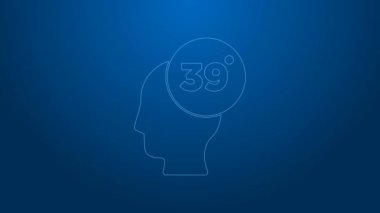 Beyaz çizgi yüksek insan vücut ısısı ya da mavi arka planda humma ikonu. Hastalık, soğuk algınlığı, grip belirtileri. 4K Video hareketli grafik canlandırması