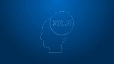 Beyaz çizgi Tıbbi termometre mavi arkaplanda normal sıcaklık simgesi gösteriyor. 4K Video hareketli grafik canlandırması
