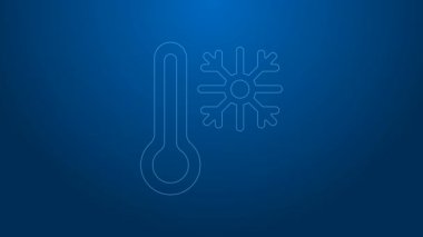 Mavi zemin üzerinde kar tanesi ikonu olan beyaz çizgi termometresi. 4K Video hareketli grafik canlandırması