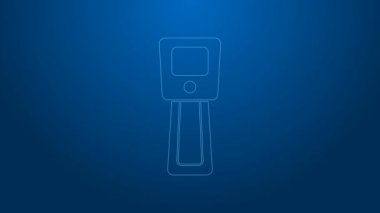 Mavi zemin üzerinde kızılötesi ışık ikonu olan beyaz çizgi dijital temassız termometre. 4K Video hareketli grafik canlandırması