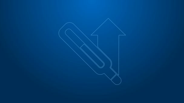 White line Medical thermometer for medical examination icon isolated on blue background. 4K Video motion graphic animation — Stock Video