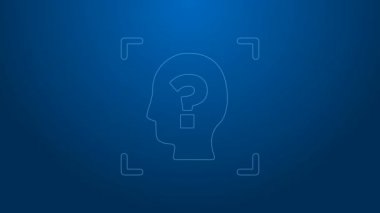 Beyaz çizgi yüz tanıma simgesi mavi arkaplanda izole edildi. Yüz tanımlama simgesi. Yüz tanıma. Siber güvenlik kavramı. 4K Video hareketli grafik canlandırması