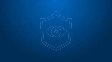 Beyaz çizgi göz tarama simgesi mavi arkaplanda izole edildi. Göz taraması yapılıyor. Güvenlik kontrol sembolü. Siber göz işareti. 4K Video hareketli grafik canlandırması
