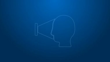 Beyaz çizgi yüz tanıma simgesi mavi arkaplanda izole edildi. Yüz tanımlama simgesi. Yüz tanıma. Siber güvenlik kavramı. 4K Video hareketli grafik canlandırması