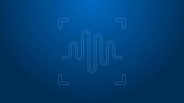 Beyaz çizgi Ses Tanıma simgesi mavi arkaplanda izole edildi. Kimlik tanıma için ses biyometrik kimlik doğrulaması. Siber güvenlik. 4K Video hareketli grafik canlandırması