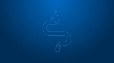 Beyaz çizgi Yılan simgesi mavi arkaplanda izole edildi. 4K Video hareketli grafik canlandırması