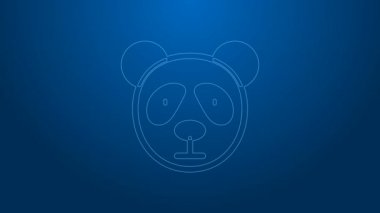 Beyaz çizgi Şirin Panda yüzü simgesi mavi arkaplanda izole edilmiş. Hayvan sembolü. 4K Video hareketli grafik canlandırması