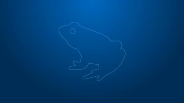 Mavi arkaplanda beyaz çizgi kurbağa simgesi izole edildi. Hayvan sembolü. 4K Video hareketli grafik canlandırması