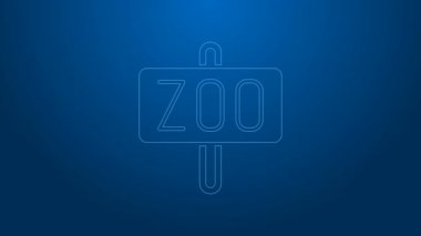 Beyaz çizgi Zoo Park simgesi mavi arkaplanda izole edildi. 4K Video hareketli grafik canlandırması
