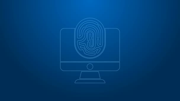 Monitor de línea blanca con icono de huella digital aislado sobre fondo azul. Icono de aplicación ID. Signo de identificación. Touch id. Animación gráfica de vídeo 4K — Vídeos de Stock