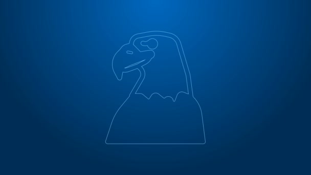 Biała ikona głowy Orła na niebieskim tle. Symbol zwierzęcia. 4K Animacja graficzna ruchu wideo — Wideo stockowe