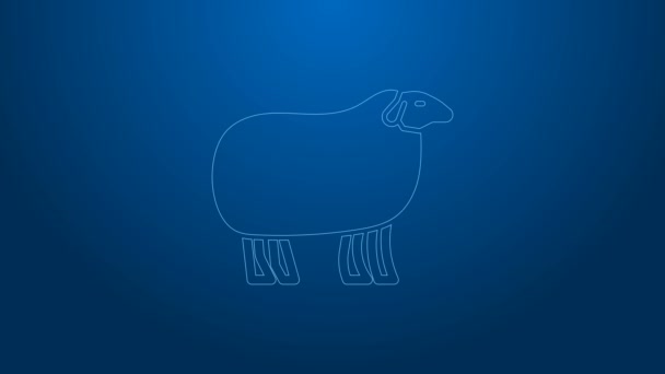 白线羊图标隔离在蓝色背景。动物的象征4K视频运动图形动画 — 图库视频影像