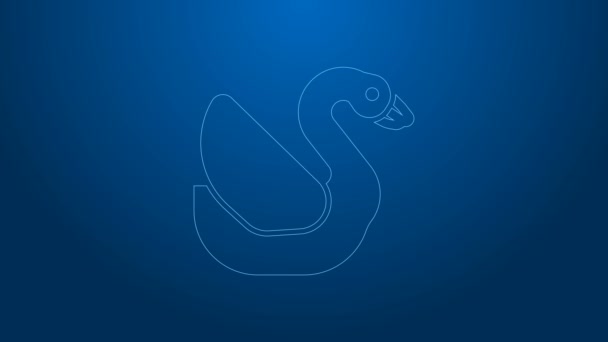 Linha branca ícone pássaro cisne isolado no fundo azul. Símbolo animal. Animação gráfica em movimento de vídeo 4K — Vídeo de Stock