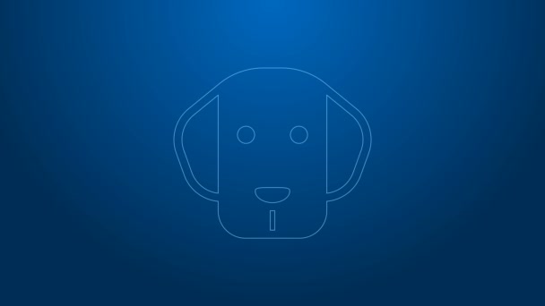 Vit linje hund ikon isolerad på blå bakgrund. 4K Video motion grafisk animation — Stockvideo