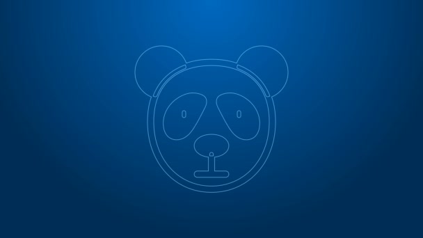 白线可爱的熊猫脸图标孤立在蓝色的背景.动物的象征4K视频运动图形动画 — 图库视频影像