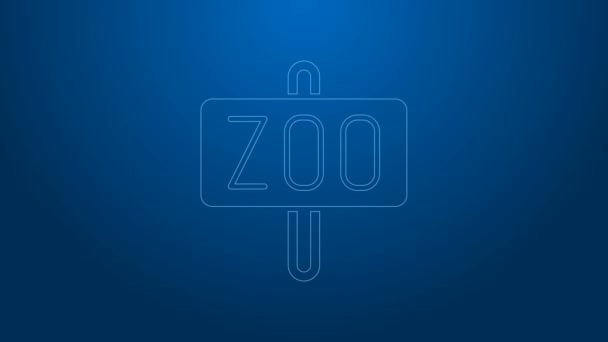 Beyaz çizgi Zoo Park simgesi mavi arkaplanda izole edildi. 4K Video hareketli grafik canlandırması — Stok video