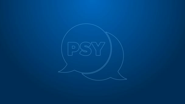 Biała linia Ikona psychologii odizolowana na niebieskim tle. Symbol PSI. Koncepcja zdrowia psychicznego, psychoanaliza i psychoterapia. 4K Animacja graficzna ruchu wideo — Wideo stockowe
