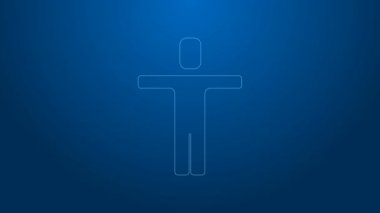 Beyaz çizgi kafa avlama ikonu mavi arka planda izole edildi. İş hedefi ya da İstihdam tabelası. İş için insan kaynakları ve adam toplama. 4K Video hareketli grafik canlandırması