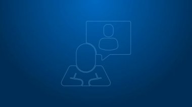 Beyaz çizgi kafa avlama ikonu mavi arka planda izole edildi. İş hedefi ya da İstihdam tabelası. İş için insan kaynakları ve adam toplama. 4K Video hareketli grafik canlandırması