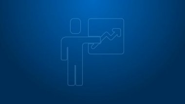 İdari simgelerden oluşan bir ekibin beyaz çizgi lideri mavi arka planda izole edildi. 4K Video hareketli grafik canlandırması