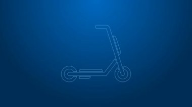 Beyaz çizgi Scooter dağıtım ikonu mavi arkaplanda izole edildi. Teslimat hizmeti konsepti. 4K Video hareketli grafik canlandırması