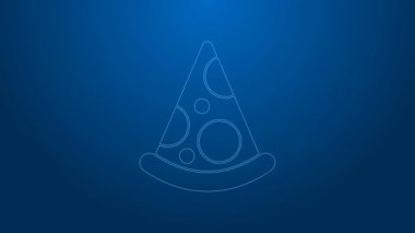 Beyaz çizgili pizza dilimi mavi arka planda izole edilmiş. Fast food menüsü. 4K Video hareketli grafik canlandırması